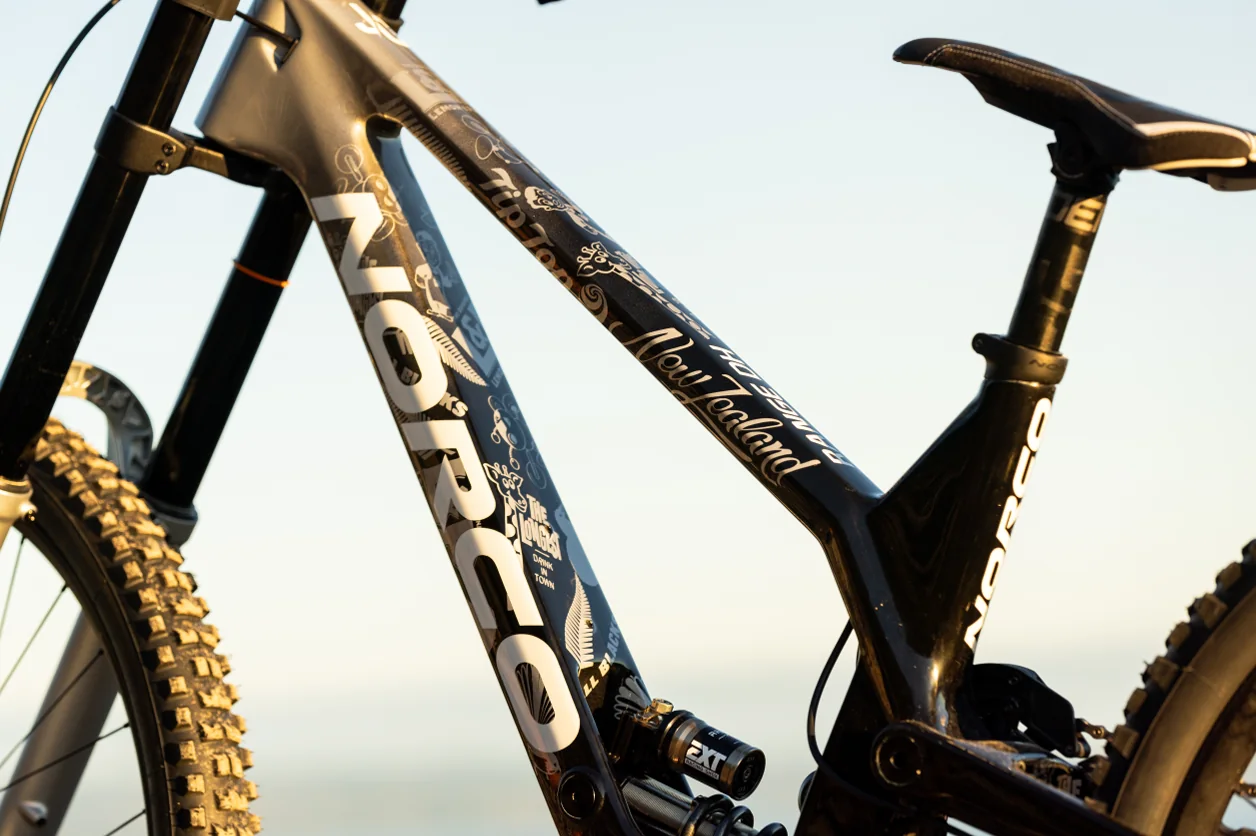 Norco frame and rear shock in profile