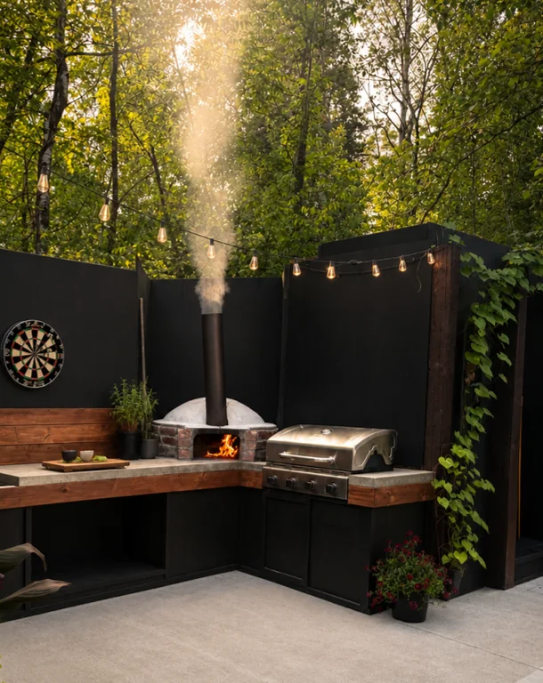 Wood-fired pizza oven and BBQ area
