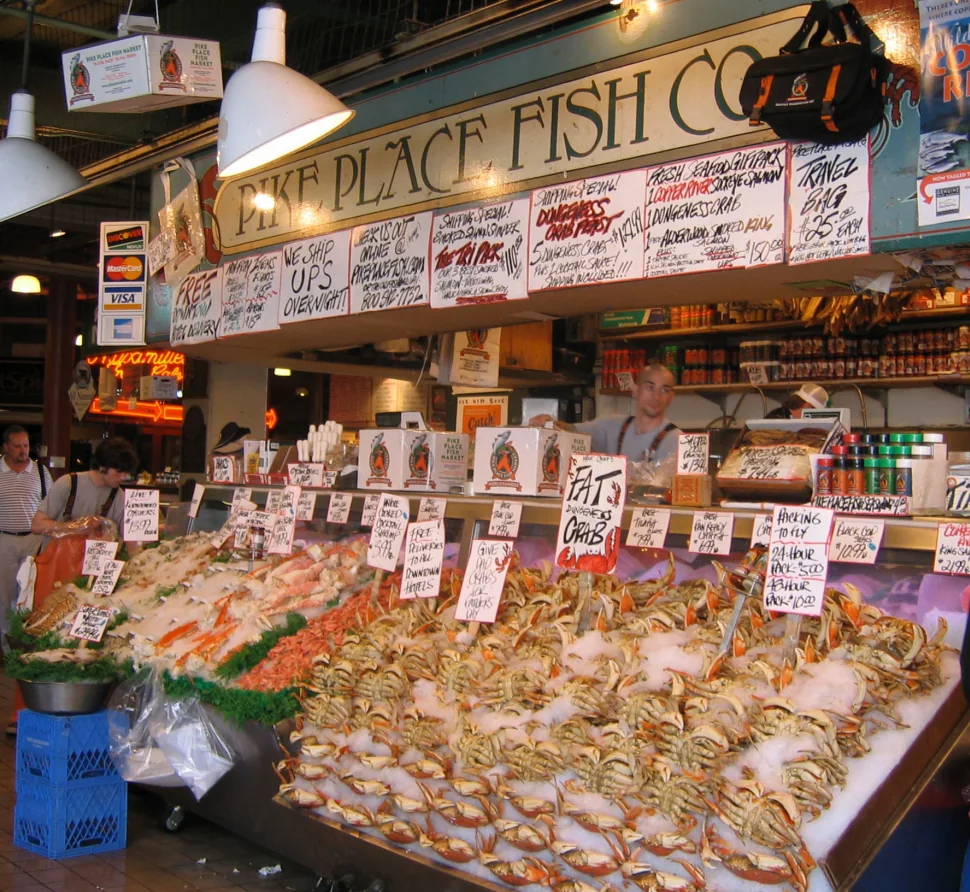 The Pike Place fish market counter in Seattle