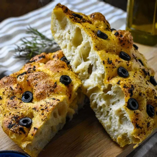 Sourdough focaccia with black olives