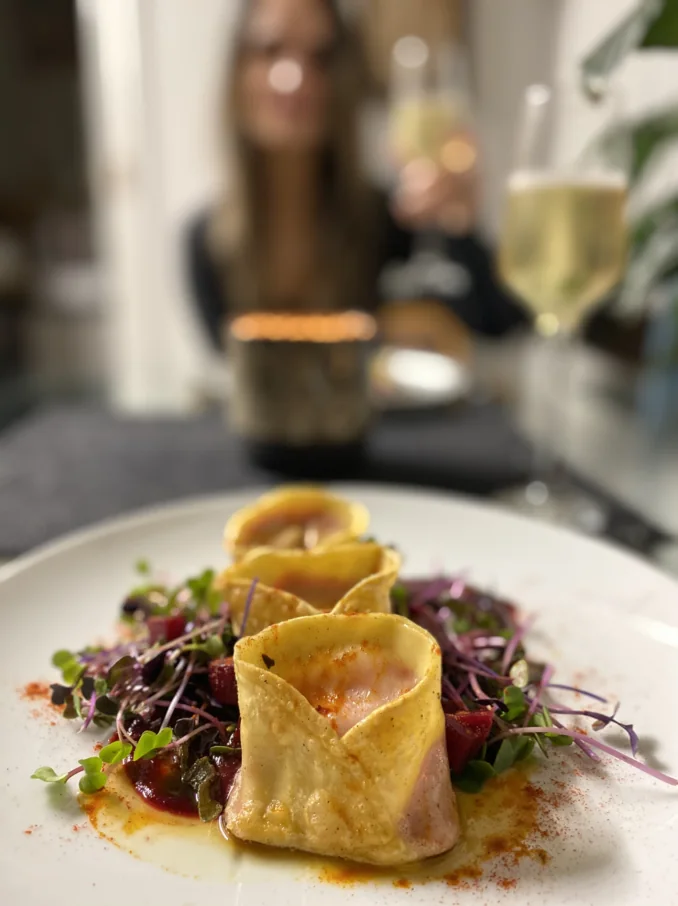 Hand made roasted beetroot ravioli