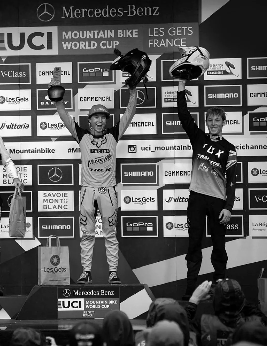 Jason Connor on the UCI World Cup podium at Les Gets